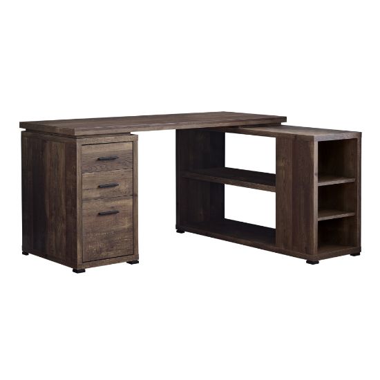 Picture of Monarch Specialties 60inW L-Shaped Corner Desk With Bookshelf, Brown Woodgrain