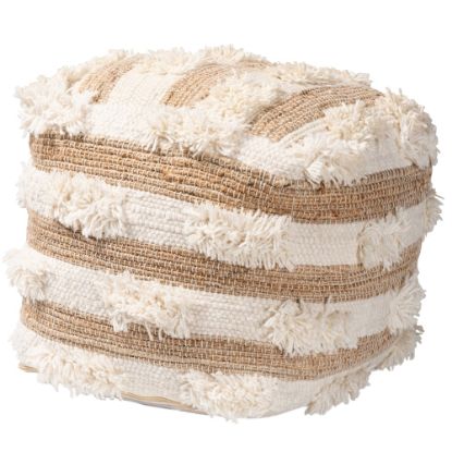 Picture of Baxton Studio Basque Handwoven Wool Blend Pouf Ottoman, Natural/Ivory