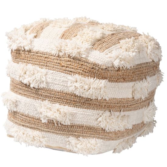 Picture of Baxton Studio Basque Handwoven Wool Blend Pouf Ottoman, Natural/Ivory