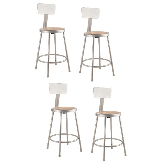 Picture of National Public Seating Hardboard Stools With Backs, 24inH, Gray, Set of 4