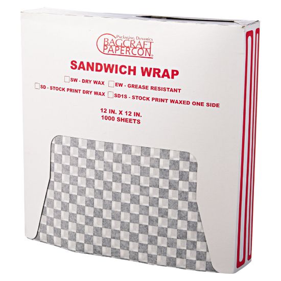 Picture of Bagcraft Grease-Resistant Wrap/Liners, 12in x 12in, Black Checker, 1,000 Liners Per Box, Carton Of 5 Boxes