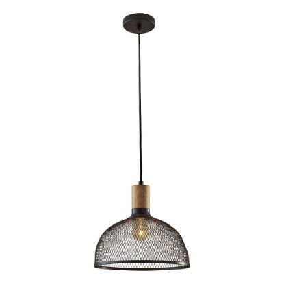 Picture of Adesso Dale Large Pendant Lamp, 13 1/4inW, Matte Black Shade/Black & Natural Rubberwood Base