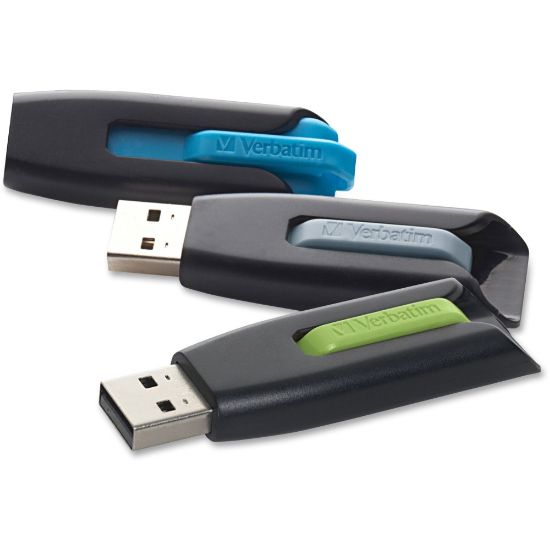 Picture of Verbatim Store "n Go V3 USB 3.0 Flash Drives, 16GB, Pack of 3, Blue, Green, Gray