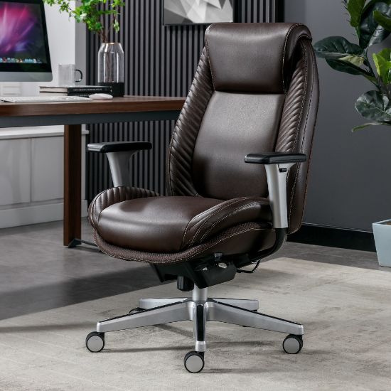 Picture of Serta iComfort i6000 Ergonomic Bonded Leather High-Back Manager Chair, Brown/Silver