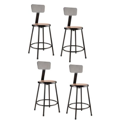 Picture of National Public Seating Hardboard Task Stool With Backrest 24inH, Black Seat/Black Frame, Set of 4