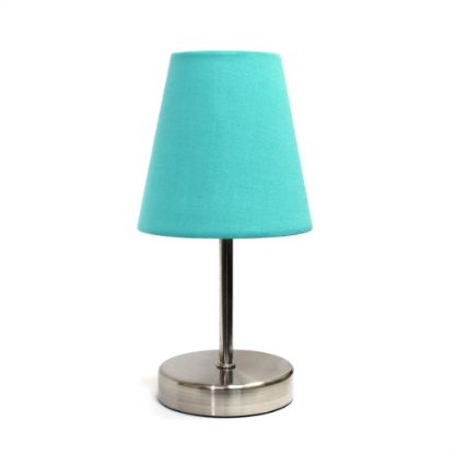 Picture of Simple Designs Sand Nickel Mini Basic Table Lamp with Blue Fabric Shade