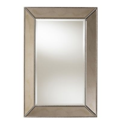 Picture of Baxton Studio Beaded Rectangular Accent Wall Mirror, 36in x 24in, Antique Silver