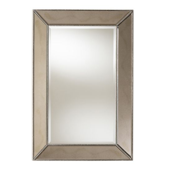 Picture of Baxton Studio Beaded Rectangular Accent Wall Mirror, 36in x 24in, Antique Silver