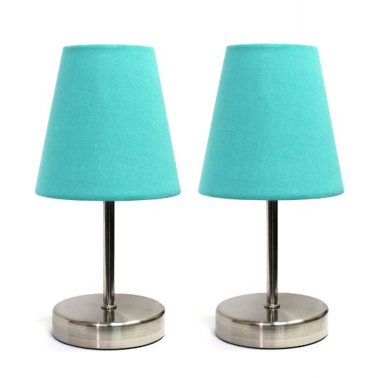 Picture of Simple Designs Sand Nickel Mini Basic Table Lamp Set with Blue Fabric Shades