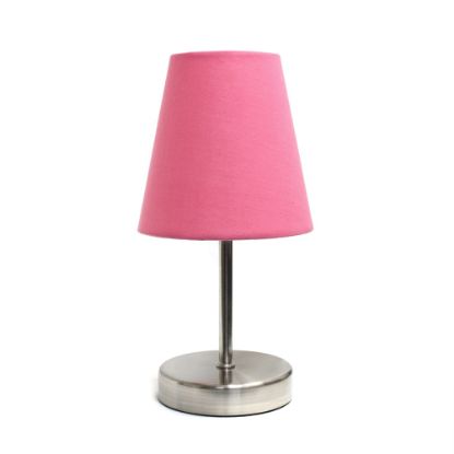 Picture of Simple Designs Sand Nickel Mini Basic Table Lamp with Pink Fabric Shade