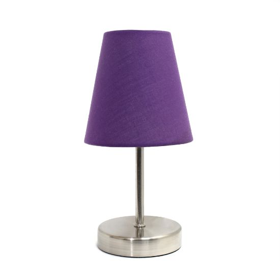 Picture of Simple Designs Sand Nickel Mini Basic Table Lamp with Purple Fabric Shades