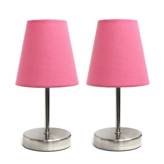 Picture of Simple Designs Sand Nickel Mini Basic Table Lamp Set with Pink Fabric Shades