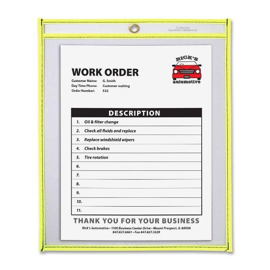 Picture of C-Line Neon Color Stitched Shop Ticket Holder, 9in x 12in, Neon Yellow