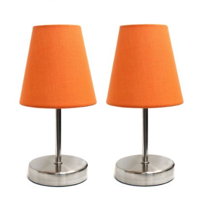 Picture of Simple Designs Sand Nickel Mini Basic Table Lamp Set with Orange Fabric Shades