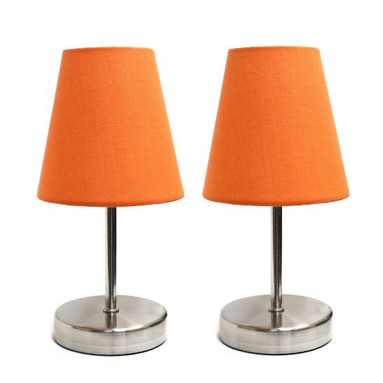 Picture of Simple Designs Sand Nickel Mini Basic Table Lamp Set with Orange Fabric Shades