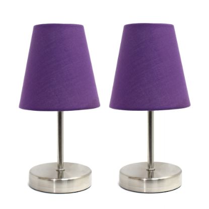 Picture of Simple Designs Sand Nickel Mini Basic Table Lamp Set with Purple Fabric Shades