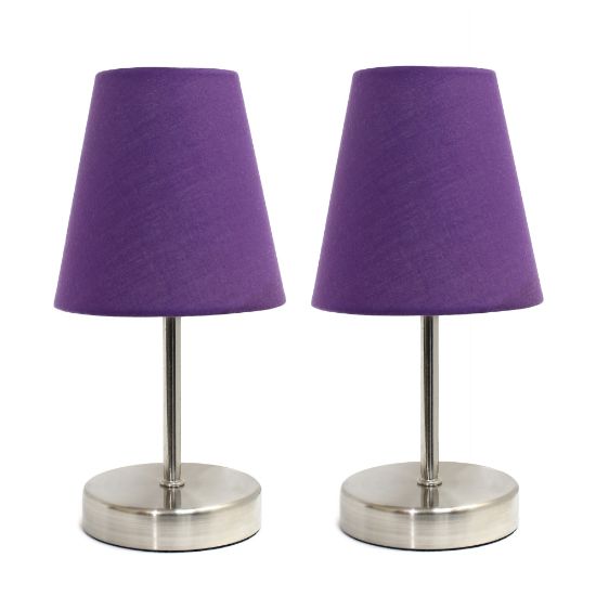 Picture of Simple Designs Sand Nickel Mini Basic Table Lamp Set with Purple Fabric Shades