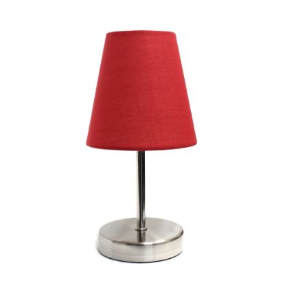 Picture of Simple Designs Sand Nickel Mini Basic Table Lamp with Red Fabric Shades