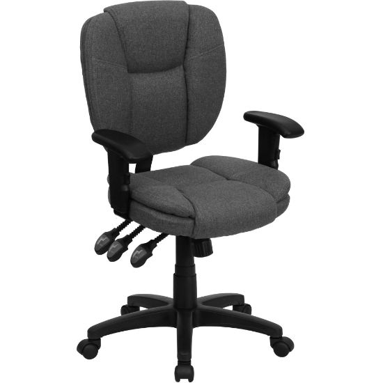 Picture of Flash Furniture Fabric Mid-Back Multifunction Ergonomic Swivel Task Chair With Adjustable Arms, Gray/Black