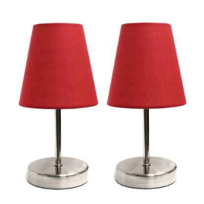 Picture of Simple Designs Sand Nickel Mini Basic Table Lamp Set with Red Fabric Shades