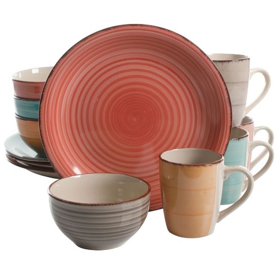 Picture of Gibson Home Color Vibes Pastel 12-Piece Stoneware Dinnerware Set, Assorted Colors