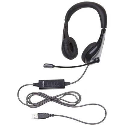 Picture of Califone 1025MUSB NeoTech USB Headset, Mic with CaliTuff Braided Cord - Stereo - USB - Wired - 25 Ohm - 20 Hz - 20 kHz - Over-the-head - Binaural - Circumaural - 6 ft Cable - Noise Reduction, Electret, Condenser, Uni-directional Microphone - Black