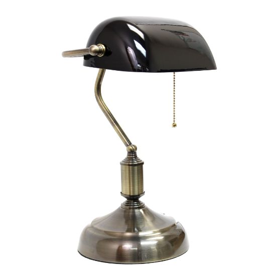 Picture of Simple Designs Executive Bankers Desk Lamp with Glass Shade, 14.75inH, Black