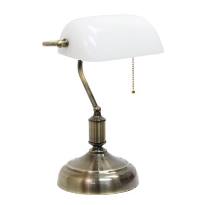 Picture of Simple Designs Executive Bankers Desk Lamp with Glass Shade, 14.75inH, White