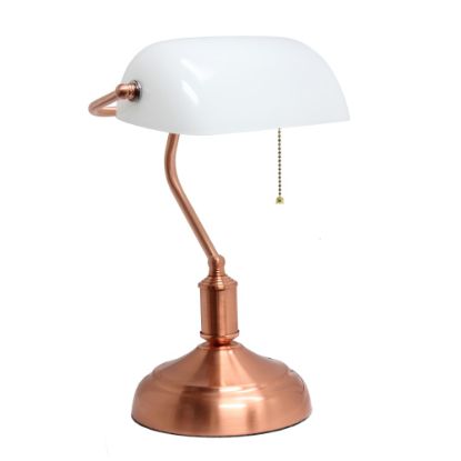 Picture of Simple Designs Executive Bankers Desk Lamp, 14-3/4inH, White Shade/Rose Gold Base