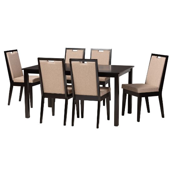 Picture of Baxton Studio Rosa 7-Piece Dining Set, Sand/Dark Brown