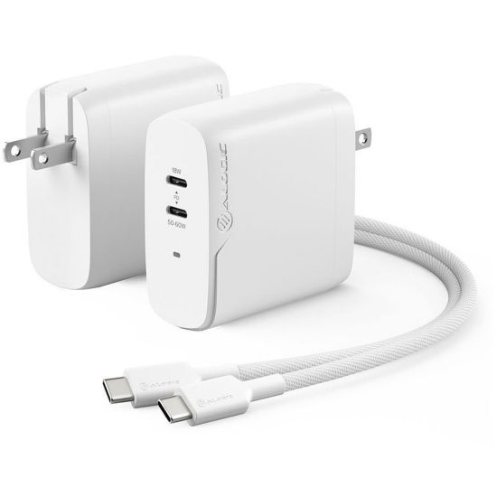 Picture of ALOGIC Rapid Power 2X68 GaN Charger - Power adapter - 68 Watt - 3 A - PD 3.0 - 2 output connectors (24 pin USB-C) - on cable: USB-C - white - United States