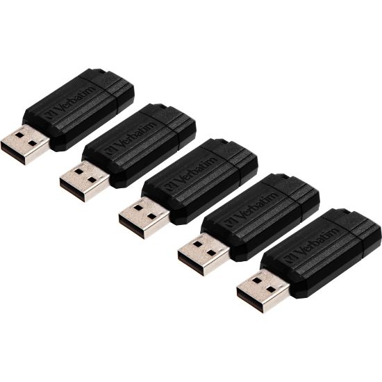 Picture of Verbatim PinStripe USB Drive - 8 GB - USB 2.0 - Black - Lifetime Warranty - 5 / Bundle