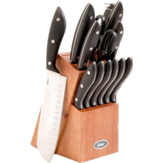 Picture of Oster Huxford 14-Piece Stainless-Steel Cutlery Knife Set With Wooden Block, Black