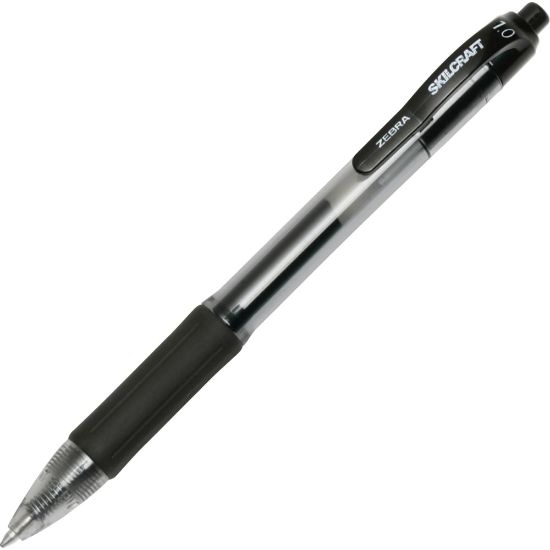 Picture of SKILCRAFT Zebra Medium Point Retractable Gel Pen - Medium Pen Point - 1 mm Pen Point Size - Retractable - Black Gel-based Ink - 12 / Dozen