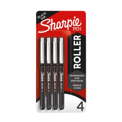 Picture of Sharpie Rollerball Pens, Needle Point, 0.5 mm, Black Ink, Pack Of 4