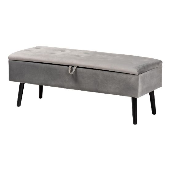 Picture of Baxton Studio Caine Velvet Storage Bench, 15-7/8inH x 42-1/2inW x 15-11/16inD, Gray/Dark Brown