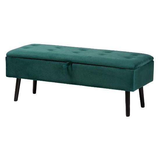 Picture of Baxton Studio Caine Velvet Storage Bench, 15-7/8inH x 42-1/2inW x 15-11/16inD, Green/Dark Brown