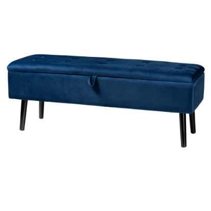 Picture of Baxton Studio Caine Velvet Storage Bench, 15-7/8inH x 42-1/2inW x 15-11/16inD, Navy Blue/Dark Brown