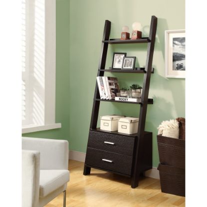 Picture of Monarch Specialties 4-Shelf Ladder Bookcase With 2 Drawers, Cappuccino