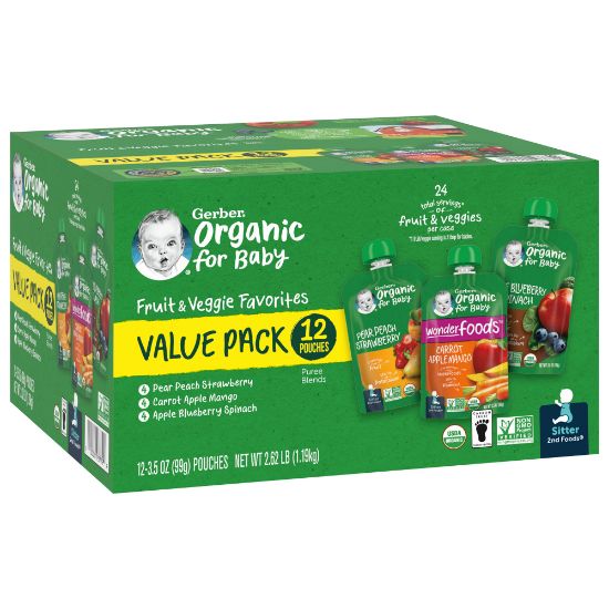 Picture of Gerber Organic 2nd Foods Baby Food Pouches, 3.5 Oz, Pack Of 12 Pouches