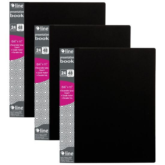 Picture of C-Line 24-Pocket Bound Sheet Protector Presentation Books, Letter Size, Black, Pack Of 3 Books