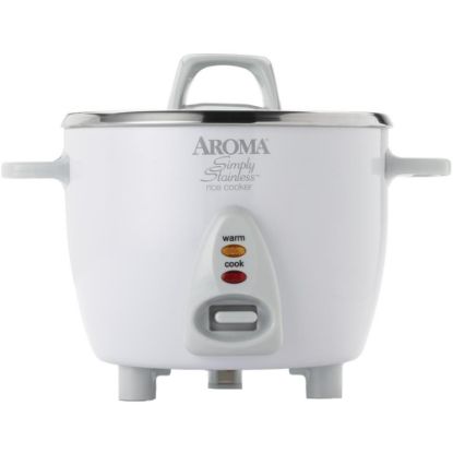 Picture of Aroma ARC-753SG Simply Stainless 6-Cup Rice Cooker, 8-1/8inH x 10-5/16inW x 8-1/4inD, White