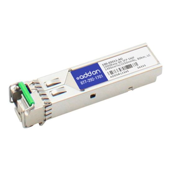 Picture of AddOn - SFP (mini-GBIC) transceiver module (equivalent to: Calix 100-02611) - GigE - 1000Base-BX - LC single-mode - up to 49.7 miles - 1490 (TX) / 1550 (RX) nm