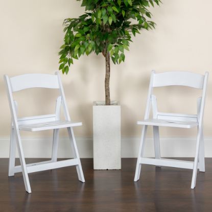 Picture of Flash Furniture HERCULES 1000-lb Capacity Resin Folding Chairs With Slatted Seats, White, Set Of 4 Chairs