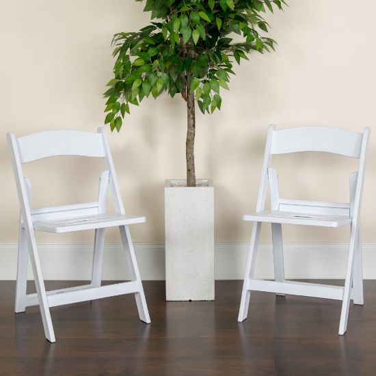 Picture of Flash Furniture HERCULES 1000-lb Capacity Resin Folding Chairs With Slatted Seats, White, Set Of 4 Chairs