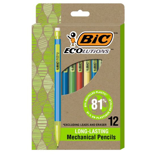 Picture of BIC Ecolutions #2 Mechanical Pencils, 0.7 mm, Medium Point, 65% Recycled, Assorted Barrel, Pack of 12 Pencils