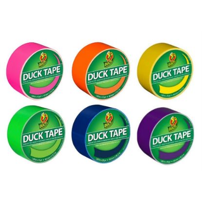 Picture of Duck Brand Color Duct Tape Rolls, 1-15/16in x 105 Yd, Neon Rainbow Colors, Pack Of 6 Rolls