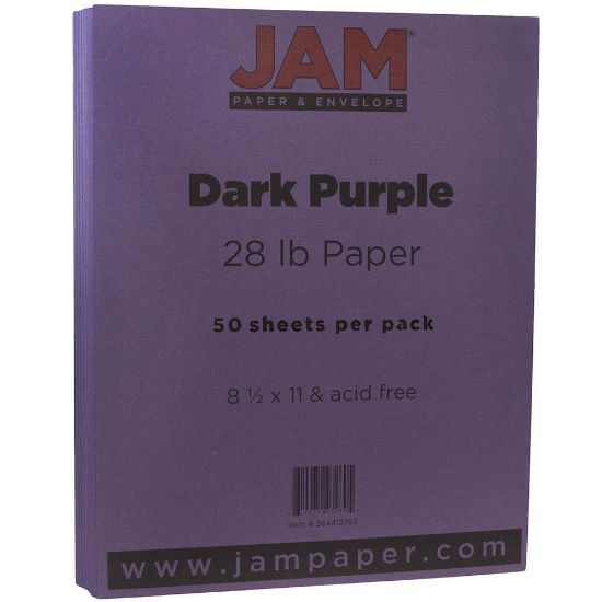 Picture of JAM Paper Color Multi-Use Printer & Copy Paper, Dark Purple, Letter (8.5in x 11in), 50 Sheets Per Pack, 28 Lb