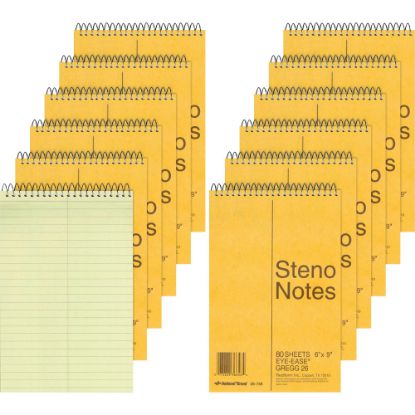 Picture of Rediform Steno Notebooks - 80 Sheets - Wire Bound - Gregg Ruled Margin - 16 lb Basis Weight - 6in x 9in - Green Paper - BrownBoard Cover - Hard Cover, Rigid - 12 / Pack