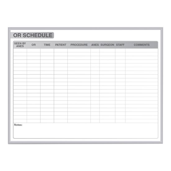 Picture of Ghent OR Schedule Magnetic Dry-Erase Whiteboard, 36in x 48in, Aluminum Frame With Silver Finish